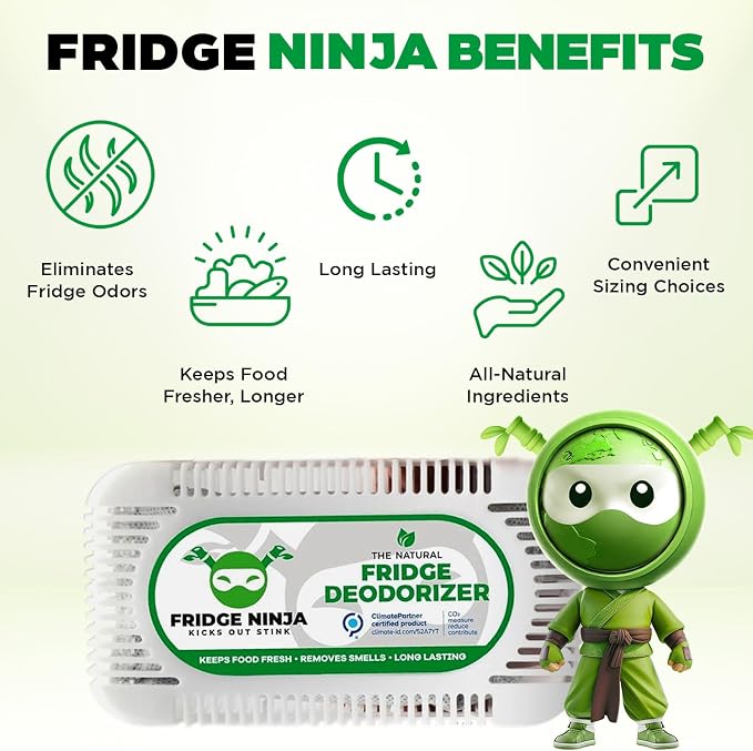 Fridge Ninja Fridge Deodorizer, More Effective Than Baking Soda, 4 Pack | Natural & Unscented Activated Charcoal Refrigerator Deodorizer & Odor Eliminator for Freezers, Coolers, & Lunch Boxes