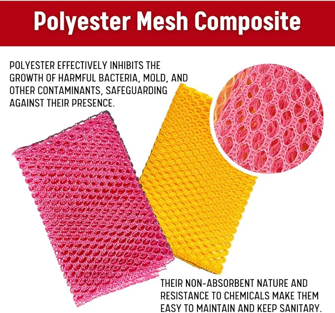 Unha's Mesh Dish Scrubber Cloths, 10 Pack, Reusable Kitchen Cleaner | Quick dry odor resistant polyester net for pots pans sinks cookware utensils stovetop grease residue and daily dishwashing