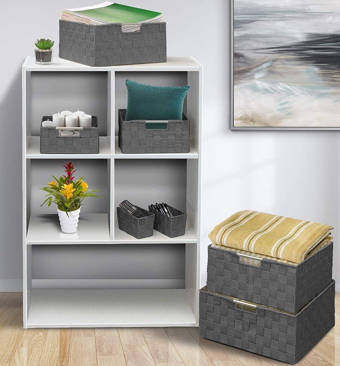 Sorbus Baskets for Organizing, 7-Piece Hand-Woven Storage Set (Grey) | Mesh organizers with handles keep linens and accessories sorted on closet shelves; seven-piece variety fits many spaces.