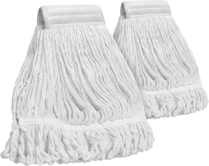 Commercial Mop Head Replacement - 2 Pack Heavy Duty Cotton Heads | Reusable,Machine Washable,5.9 Inch Headband,Looped End String Mop Refill for Home Kitchen Industrial & Floor Cleaning