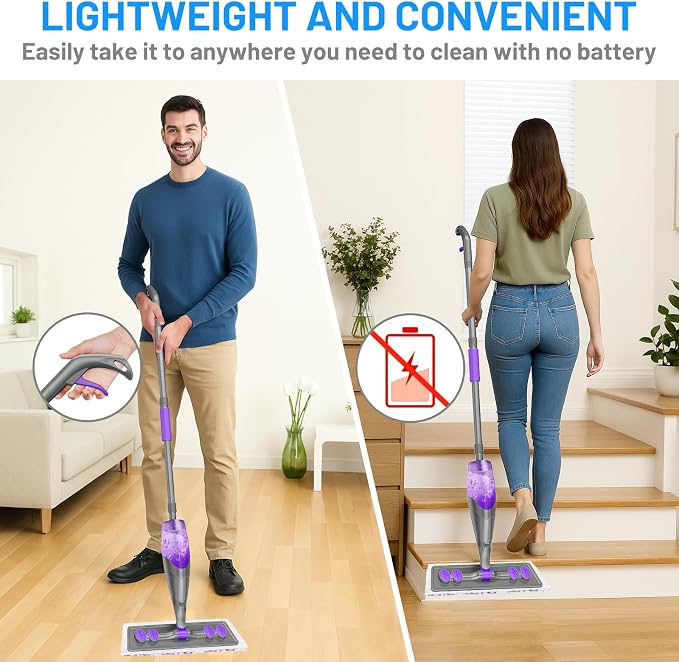 Spray Mops for Floor Cleaning - Wet Dry Mops for Hardwood Tile | 2 Washable + 2 Disposable Pads for Swiffer Powermop,500+ ML Refillable Bottle,Remove Pet Hair Multi-Stains for Home Kitchen