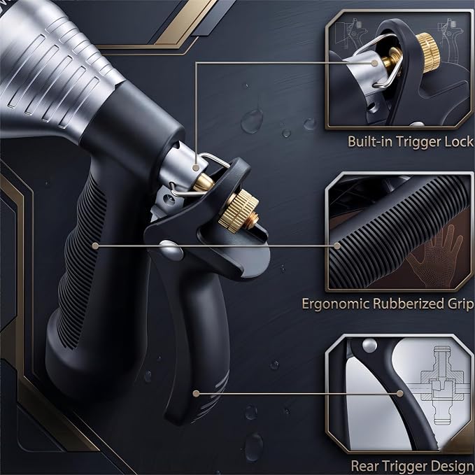 Water Hose Nozzle 2-Pack, Zinc Alloy Garden Spray Nozzle with Adjustable Spray Patterns, Leakproof Rustproof Trigger Lock for Outdoor Cleaning & Car Wash, Silver& Blue