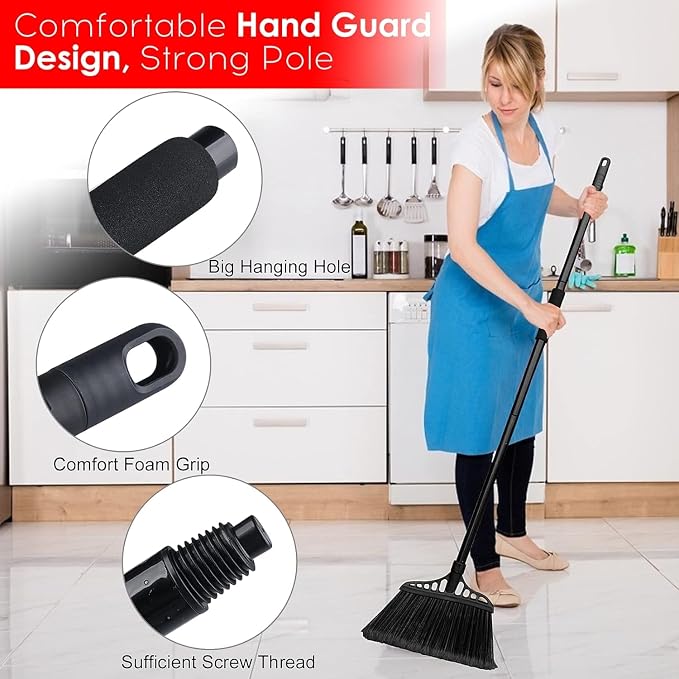 Tiumso Heavy Duty Broom Commercial Indoor/Outdoor Broom 55Inch | with Stiff Bristles for Garage, Patio, Kitchen, Sidewalk, Wood, Tile, Concrete, Home cleaning（black ）