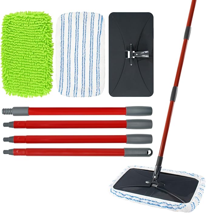 Microfiber Flat Mops for Floor Cleaning Ocedar Hardwood Floor 'N More Mop, Large Surface Dust Flat Mop with 2 Reusable Pads & 1 Extendable Handle, Washable Hardwood Floors Mopping to Dry and Wet Clean