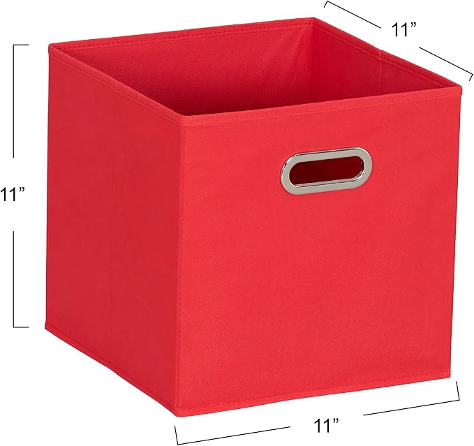 Household Essentials Foldable Fabric Storage Cubes 6-Pack – 11x11x11 Stackable Non-Woven Bins with Chipboard Sides & Grommet Handles – Closet, Shelf, Nursery, or Office Organizer – Regal Red
