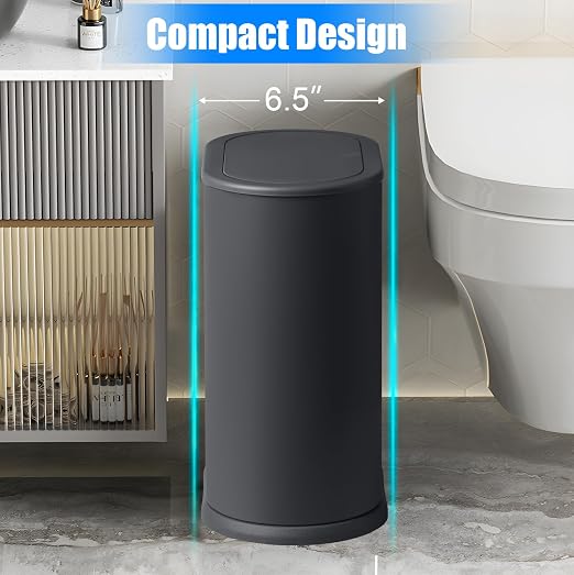 Anzoymx Stainless Steel Bathroom Trash Cans with Lids, 1.8 Gallons, Grey | Small Garbage Can with Pop up Lid Dog Proof Narrow Wastebasket Slim Bins Set for Bedroom, Living Room, Toilet, Office, Rv