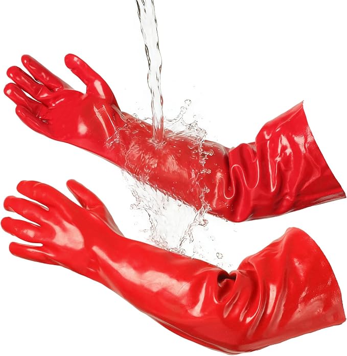 Schwer 23.5" PVC Chemical Resistant Gloves, Heavy Duty Waterproof Work Gloves Resist 212°F Boiling Water, Steam, Acid, Alkali & Oil, Long Glove for Cleaning, Dishwashing and Industrial Work, PR611