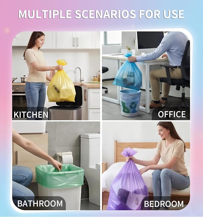 Medium 8 Gallon Trash Bags Unscented, 0.94 Mil, Colored, 150 Count | 30 Liter Garbage Bag, Plastic Waste Basket Can Liners, Thick, Leakproof, Tear Resistant, for Bathroom Office Kitchen Bulk