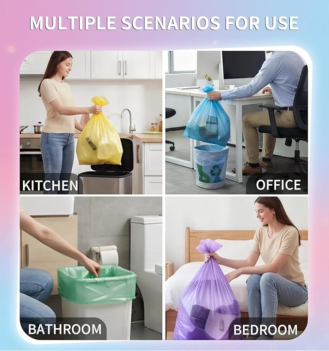 Mini Trash Bags 1.6 Gallon Unscented, 0.82 Mil, Colored,300 Count | 6 Liter Garbage Bag, Plastic Wastebasket Liners, Leakproof, Tear Resistant,for Under-sink Bins, Bedside Cans, Bathroom Bulk