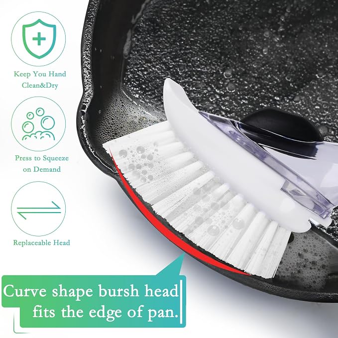 New Brush Refills for OXO New Soap Dispensing Dish Brush, 4 Pack | Nylon Bristles Brush Head Replacements for Kitchen Soap Dispensing Scrubber Non-Scratch Brush Refills for Pots Pans and Sink