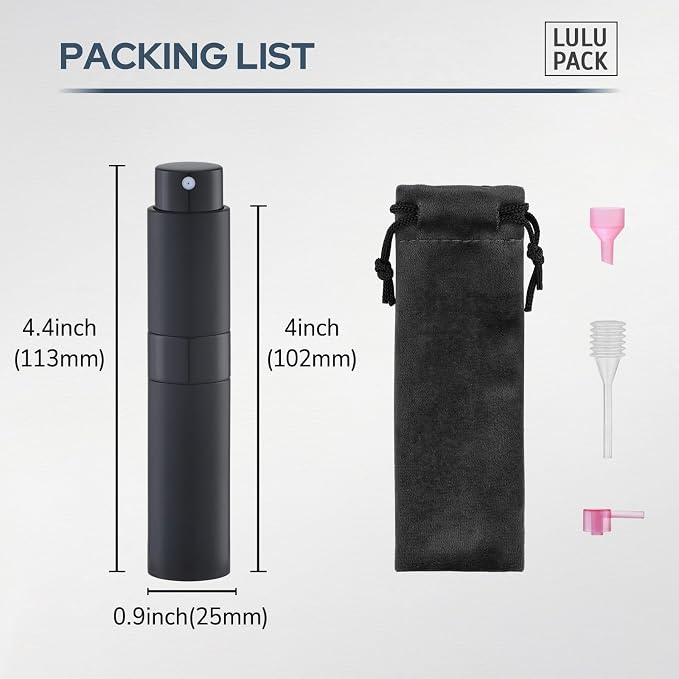 Lulupack Travel Perfume Bottle Refillable - Cologne Spray Atomizer Mini - Small Travel Size Empty Sprayer for Refill Sample Container - Portable Fragrance Decant Dispenser Women Men 10ml 1PCS Black