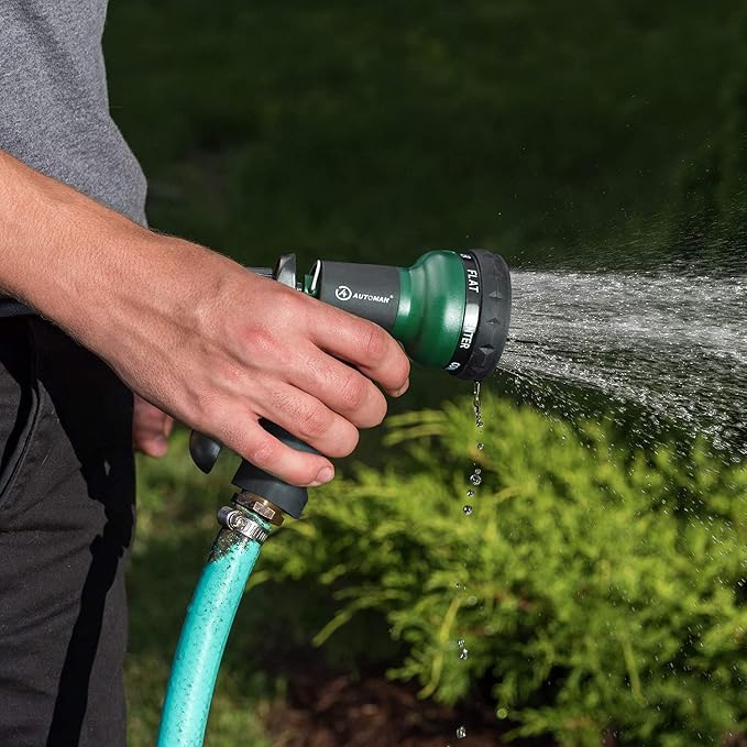 AUTOMAN Garden Hose Nozzle 2PK, ABS Water Spray Nozzle with 7 Adjustable Patterns, Slip Resistant for Watering Plants, Lawn, Garden, Washing Cars, Cleaning, Showering Pets & Outdoor Fun