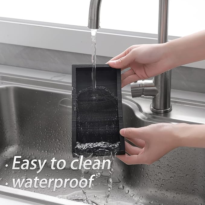 Silicone Bathroom Vanity Tray Dish Soap Holder Sink Organizer, Marble Black | Small, Thickened Silicone, Easy to Clean, Waterproof, Non-Slip, for Countertop, Kitchen, Bedroom, Dresser