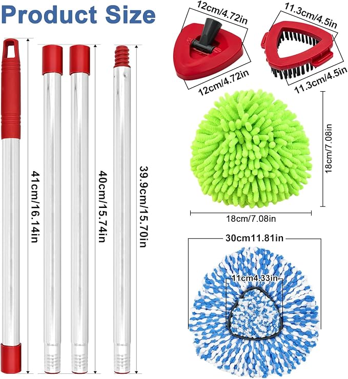 Mop Heads for O Cedar RinseClean 2 Tank Spin Mop System, 3 Microfiber Mop Head Refills and 3 Chenille Mop Pads,1 Scrub Brush, and 1 Mop Base with Mop Handle Set Combo
