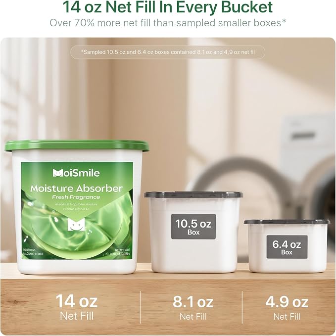 Large Moisture Absorber Buckets, 14 oz Each, Fresh Scent, 3 Pack | 14 oz Net Fill with 12 g Fresh Scent Beads; Visible Water Collection; Up to 90 Days; For Bathrooms and Closets