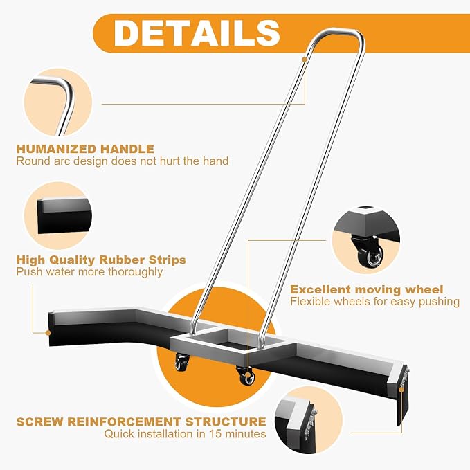 4.3FT Sport Tennis Court Squeegee Floor Squeegee Heavy Duty Commercial Squeegee for Floors with 2PCs EVA Foam Blade