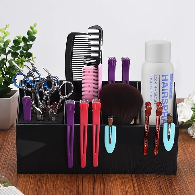 Noverlife Hair Scissors Large Storage Box, Shear Holder for Hair Salon | Black Anti-skid Scissor Holder, Wall-mounted Professional Hairdressing Combs, Clips, Brushes Storage Racks Tool Box