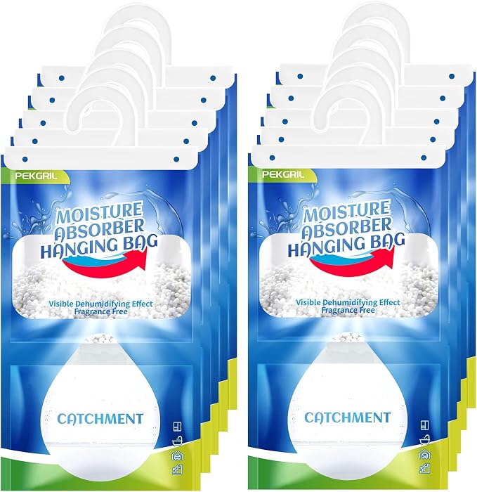 Moisture Absorber Packets 10 Pack, 15 oz Hanging Dehumidifier Bags | Strong Absorption, Fragrance Free, Closet, Enclosed Spaces, Bathroom, 420g/Pack