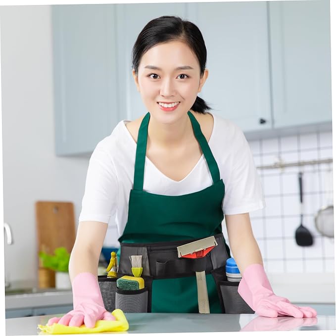 Window Cleaning Belt, Heavy Duty Nylon Window Cleaning Tools Pouch with 4 Pockets, Adjustable Waist Tools Bag, Portable Tool Belt for Custodial, Housekeeping, Cleaning & Gardening