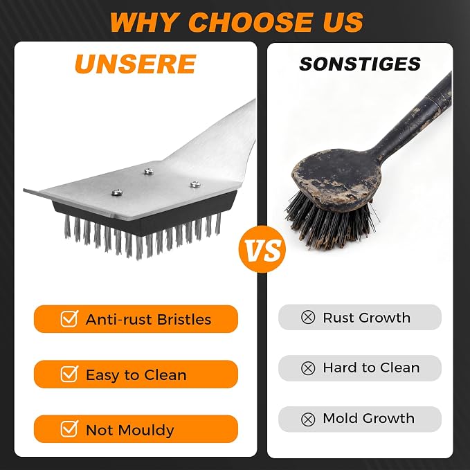 BBQ Grill Cleaning Brush Scraper with 2 Replaceable Steel Bristles Head | 72-Well Wires Brush, Stainless Grill Grate Cleaner, for Weber Gas, Charcoal, Electrical, Infrared