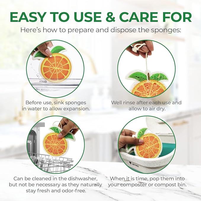 AIRNEX Compressed Cellulose Sponges - 12 Pack Fruit Shaped Natural Pop Up Dish Sponge for Kitchen - Compostable, Plant-Based, Non Scratch Cleaning Sponges Bulk for Dishes & Household Cleaning