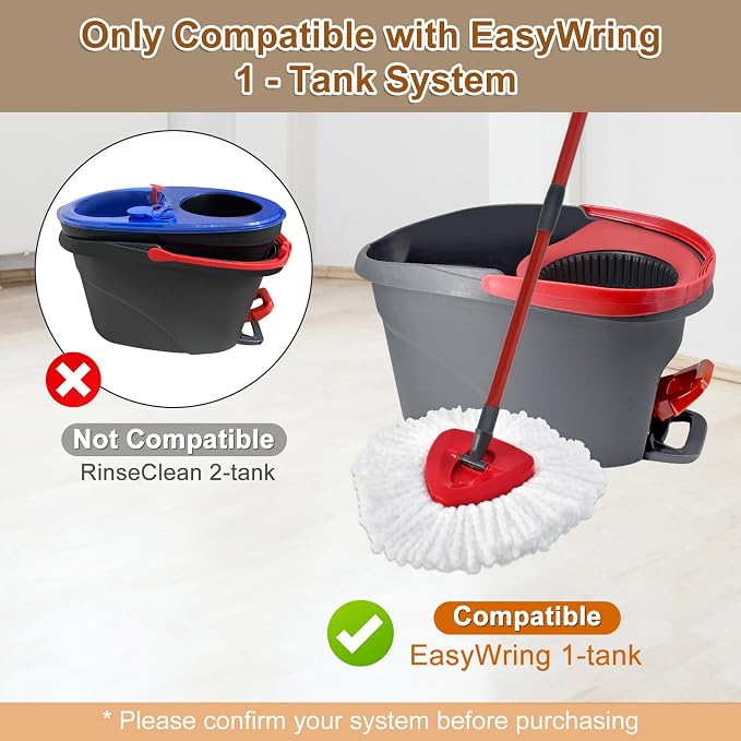 Mop Heads Replacements for O Cedar EasyWring 1 Tank, Mop Replace Heads for OCedar,Includes 3 Microfiber Spin Mops Refills,1 Upgrade Scrubber Brushes and 1 Base for Deep Cleaning Machine Washable