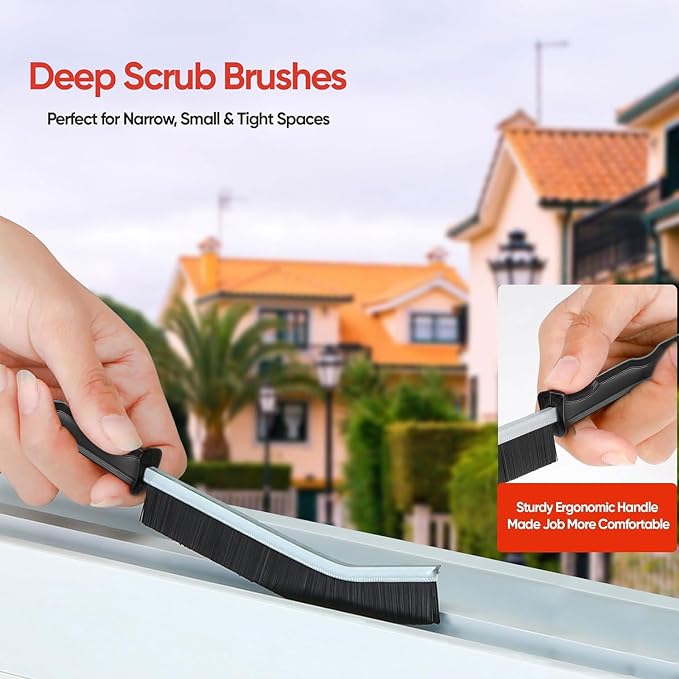 Crevice Cleaning Brush Set, Hard Bristle Gap Scrubber Tools for Bathroom Grout, Window Tracks & Shower Doors, Deep Cleaning Home Essentials & Practical Housewarming Gifts 12-Pack