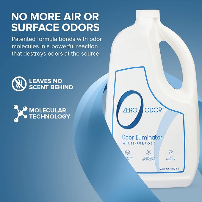 Zero Odor Multi-Purpose Odor Eliminator, Fabric & Room Deodorizer, 2-Pack | Refill Bottle, Odor Eliminator for Hotel, Bathroom, Basement, Trash & Upholstery - Sprayer not Included, 64 OZ Each