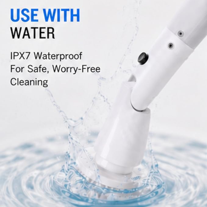 Electric Spin Scrubber, Full-Body IPX7 Waterproof Cordless Bathroom Scrubber, Adjustable Extension Handle, Shower Cleaner Brush for Bathtub Tile Grout Floor Wall, 4000mAh, 6 Brush Heads.