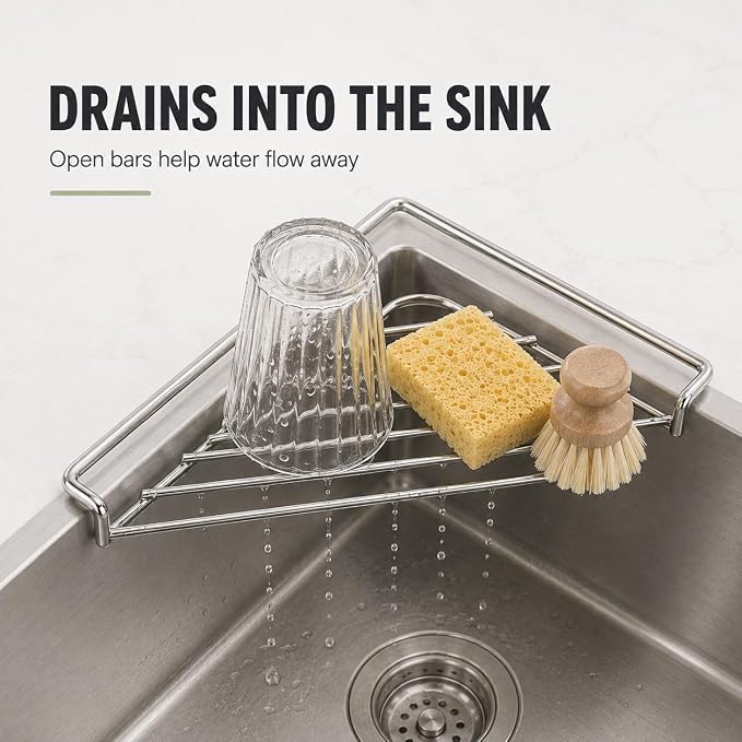 Stainless Steel Corner Sink Drying Rack, Triangular Draining Shelf，4PCS | Corner Drying Rack for Kitchen Sink, Space-Saving Triangular Drainer for Dishes, Cups, Sponges and Cleaning Accessories