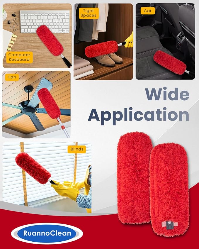 Microfiber Duster Refills Compatible with OXO Good Grips Duster | Reusable Good Grips Microfiber Duster Refill Washable Duster Head Replacement for Household Cleaning -2 Pack, Red