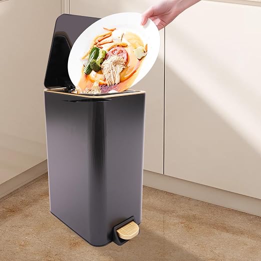 3.2 Gallon Trash Can,Commercial Trash Garbage Can with Lid,Slim Trash Can Tall & Narrow Trash Bin Touchless Trash Can for Restaurant School Kitchen (Black 3.2 Gallon)