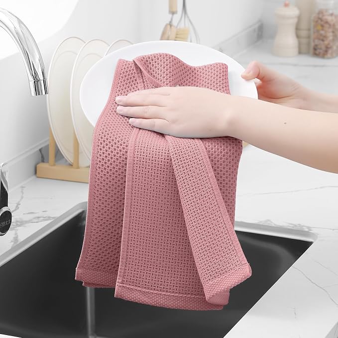Homaxy 100% Cotton Waffle Weave Kitchen Dish Towels 8-Pack, Dried Rose | 13 x 28 Inches, Ultra Soft Absorbent Dish Towels, Quick Drying Cleaning Towels