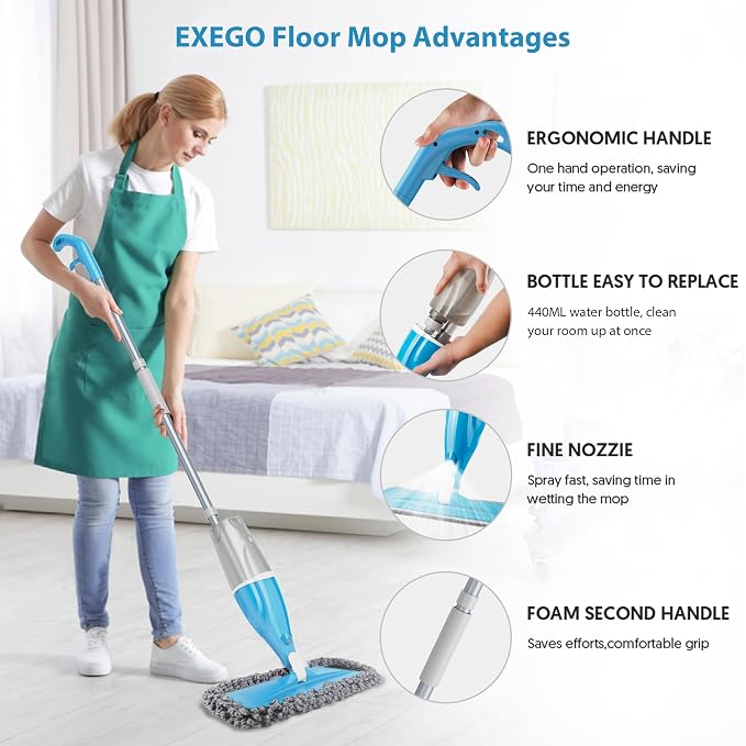 Spray Wet Mops for Floors Cleaning: Hardwood Floor Mops Flat Mop Refillable | Remove Pet Hair, 3 Washable Pads for Swiffer PowerMop, Commercial Dust Mop, for Pet Owner Laminate Tile Vinyl Multi-surface