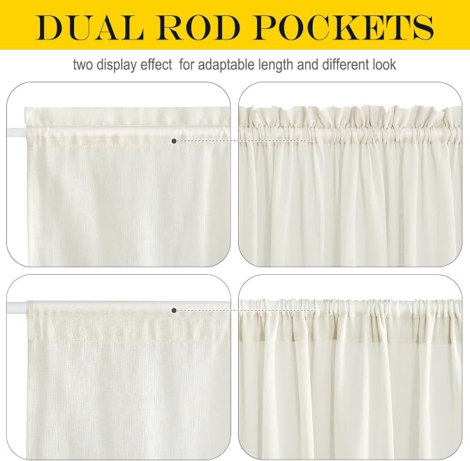 NICETOWN Front Door Curtain 72 inches Long for Kitchen Living Room | Light Filtering, Linen Door Window Cover, Rod Pocket Sheer Curtains for Entryway/Garage with Tieback, 1 PC, 52 inches Wide