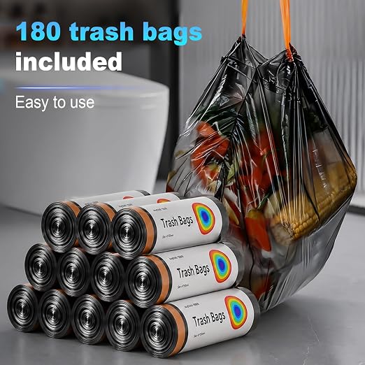 MOPUP Bathroom Trash Can,Includes 180 Drawstring Trash Bags. | Automatic Bagging Garbage Can, 3.5 Gallon Slim Smart Small Plastic Trash Bin, Motion Sensor Trash Can for Office, White