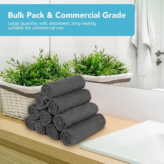 Orighty Washcloths Bulk, 200 Pack Microfiber Face Towels, 12x12 Inch Grey | Highly Absorbent & Soft Feel, Multi-Purpose Wash Cloths & Hand Towels for Bathroom, Hotel, Spa, and Gym