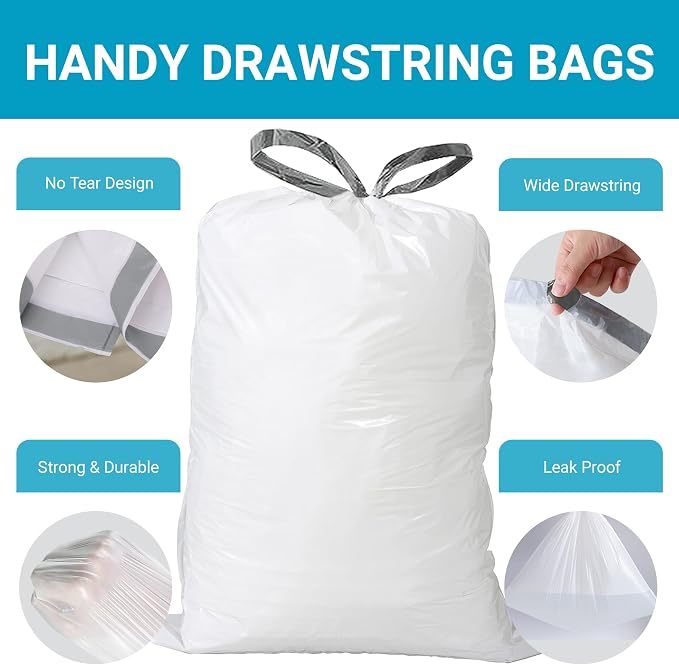 33 Gallon Drawstring Trash Bags 50 CT Compatible with Brute 32 Gallon Can | 1.2 Mil THICK Heavy Duty Custom Fit 30 32 33 Gallon Round Trash Can Tear & Leak Resistant White Black Kit