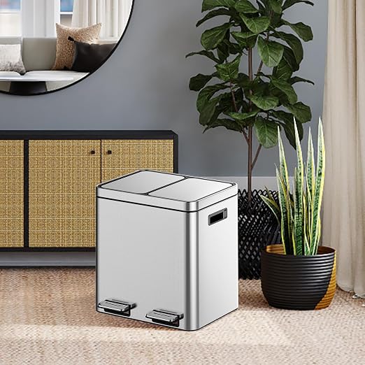 TrailBlaze Trash Can with Lids, 30L/8 Gal 2 Compartments Pedal Stainless Steel Kitchen Recyclingtrash Bin with Odor Seal， Removable Buckets, for Office Home Kitchen Garbage Can Trash Bin