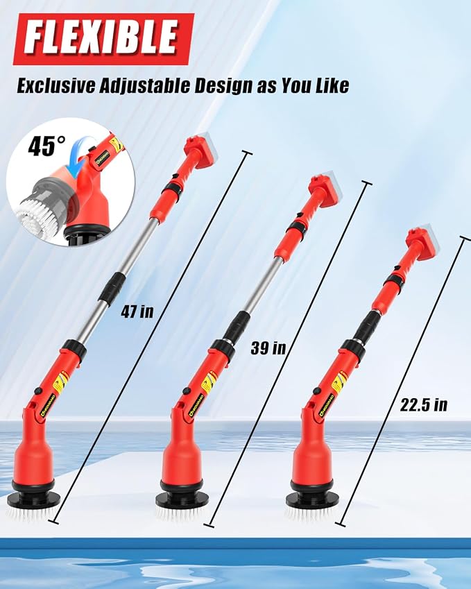 Uniqwamo Electric Spin Scrubber Compatible for Milwaukee 18V Battery | 1000 RPM Battery Powered Scrubber with Adjustable Extension Arm & 8 Brushes & Gloves for Tub/Tile/Floor(Battery NOT Included)