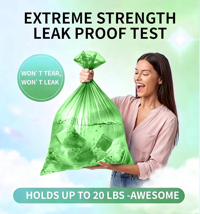 Small 3 Gallon Trash Bags Unscented, 0.78 Mil, Green, 150 Count | 12 Liter Garbage Bag, Plastic Waste Basket Can Liners, Durable, Leakproof, Tear Resistant, for Bathroom Office Car Bulk