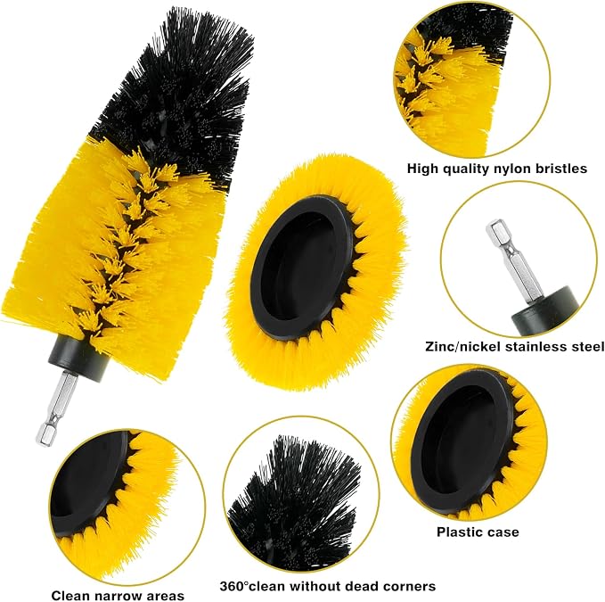 8 Pcs Drill Brush Attachment Set - Power Scrub Brush Kit | Brush Drill with Extend Long Attachmen - All Purpose Household Cleaning Brushes for Car, Grout, Floor, Tub, Bathroom