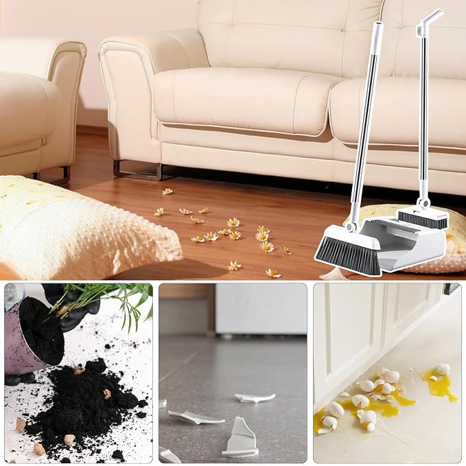 Broom Set 3 Pieces Rust Proof Cleaning Tool Gadgets | Broom With Dust Pan for Home Kitchen Apartment Indoor Outdoor Floor Dorm Garage