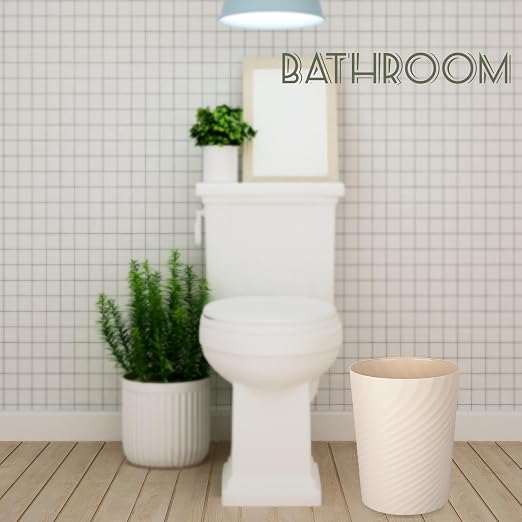 Plastic Small Bathroom Trash Can Wastebasket Garbage Can, Beige, 2 Pack | Sturdy-Easy to Clean, Bathroom, Laundry Room, Kitchen, Office, Kids Room, Dorm, Bedroom, 1.8 Gallon