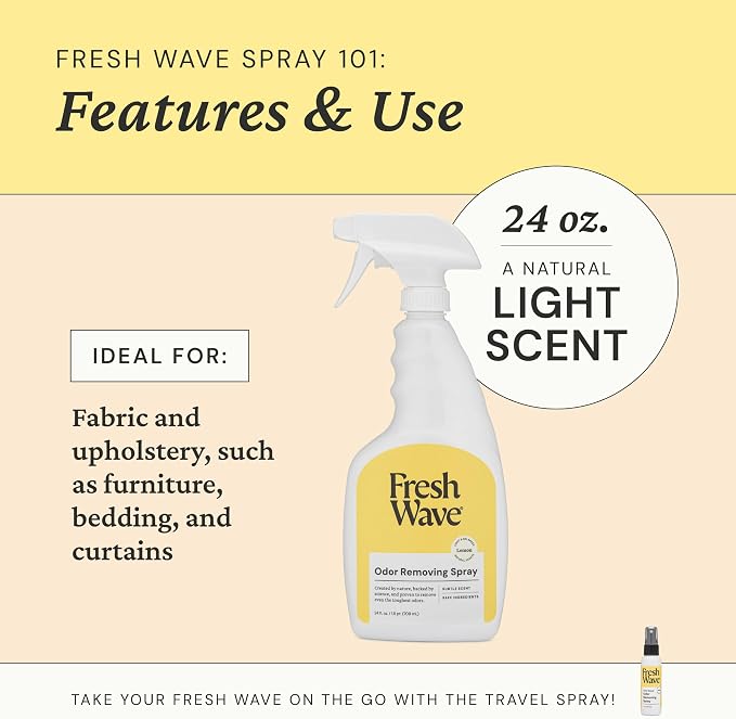 Fresh Wave Odor Eliminator Spray for Room & Fabric, 24 oz, Lemon | Plant oil and water formula, Pet safe air freshener, Furniture spray deodorizer, Bathroom and trash can use