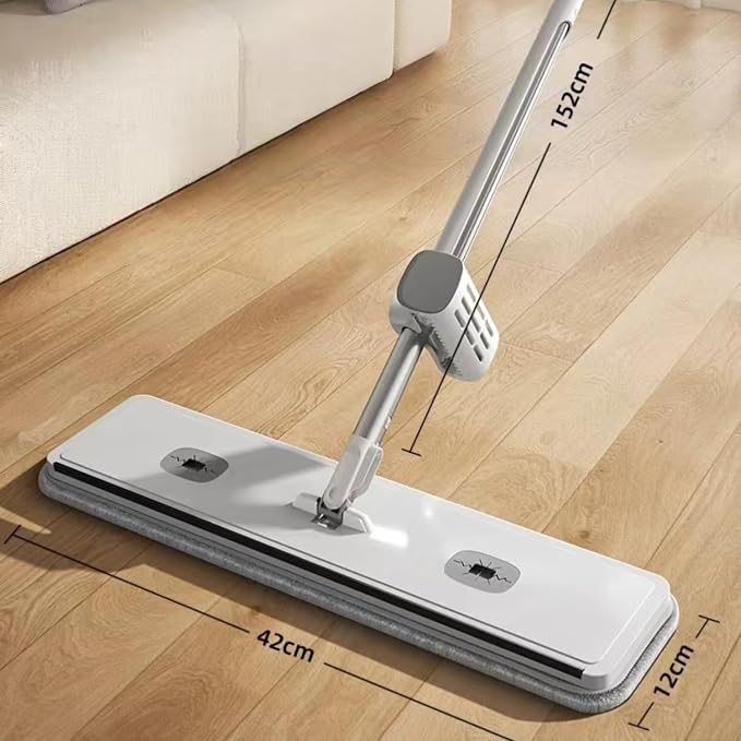 Hands Free Microfiber Mop with 4 Washable Pads | 61" Stainless Steel Handle, Efficient Flat Mop, For All Hard Floors