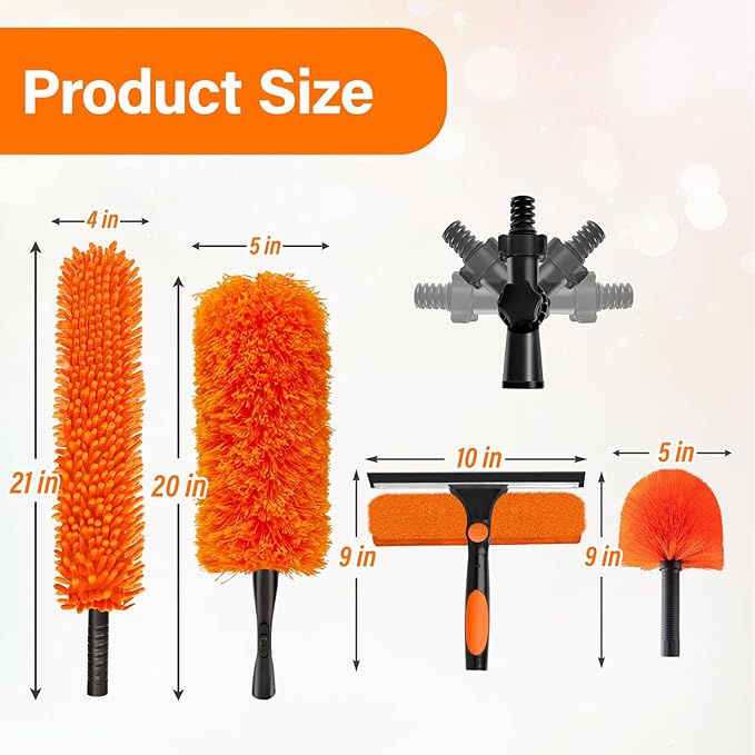 30FT High Reach Duster with Extension Pole 5-24FT, 4-in-1 Cleaning Kit | with Universal Swivel Joint | High Ceiling Fan Cleaner, Cobweb Duster & Window Squeegee for Safe High-Reach Cleaning