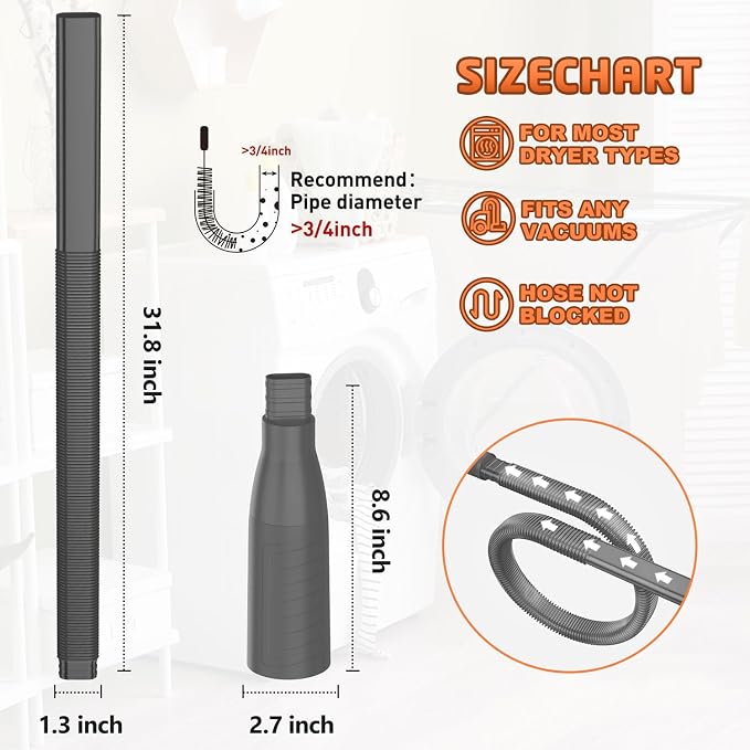 PetOde Dryer Vent Cleaner Kit – Dryer Vent Vacuum Hose Attachment Black | Dryer Vent Cleaning Hose Reach Deep Inside Vents - Remove Hidden Lint, Speed Drying & Reduce Fire Risk
