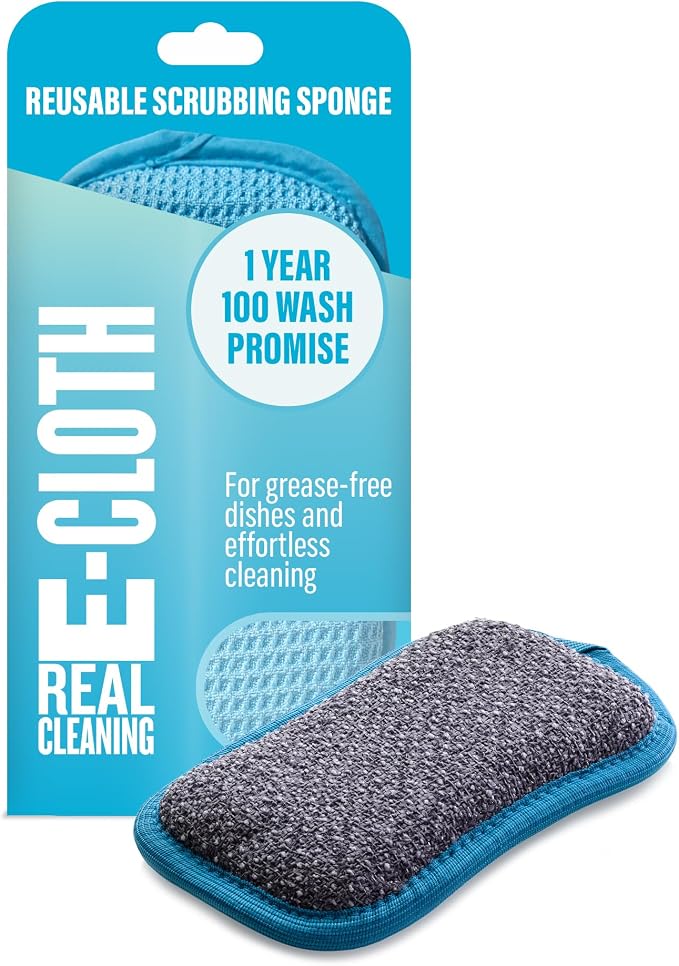 E-Cloth Washing Up Pad, Premium Microfiber Non-Scratch Kitchen Dish Scrubber Sponge, Ideal for Dish, Sink and Countertop Cleaning, 100 Wash Guarantee, Blue, 1 Pack