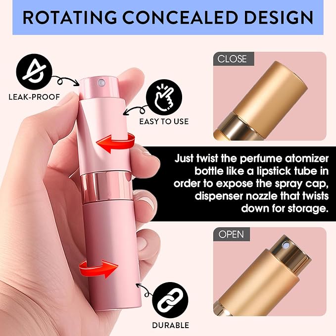 3 Pack 8ML Portable Atomizer Perfume Cologne (Black,Blue,Silver) | Travel Spray Bottle for Refill Empty Cologne Dispenser Mini Sprayer for Adults Twist Tpye